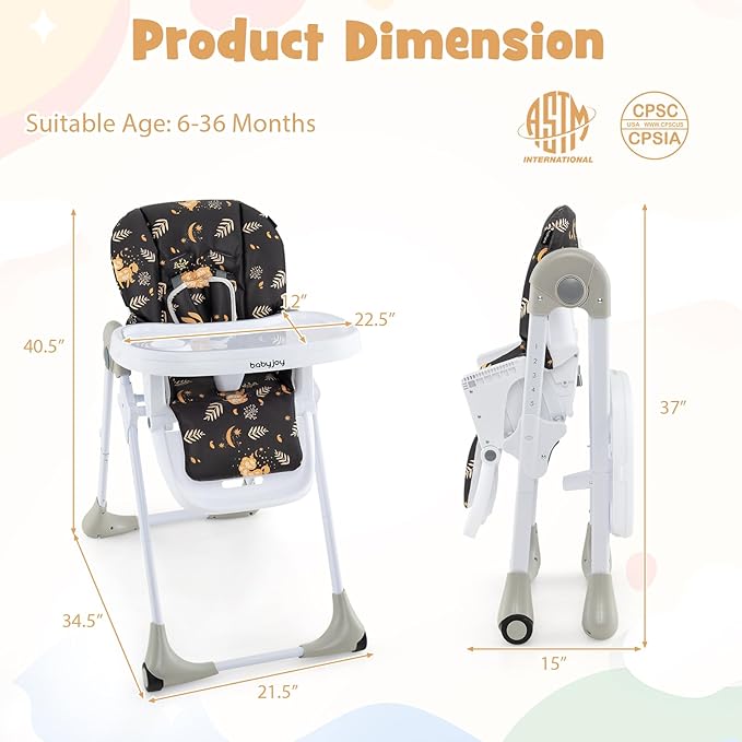 BABY JOY Convertible High Chair for Babies & Toddlers, Height Adjustable, Grow & Go High Chair w/Recline & Footrest, Removable Double Tray, Portable Baby Dinning Chair with Wheels (Forest Black)
