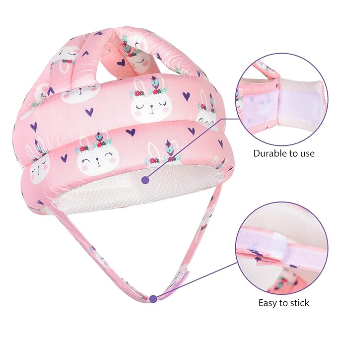 Baby Adjustable Helmet, Lightweight and Soft.Great for Baby Learning to Walk and Crawl.Pink Rabbit