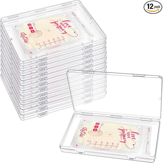 12 Pcs Clear Flat Breast Milk Freezer Storage Organizer, Space Saving Breastmilk Freezer Tray for Breastfeeding Bag Organization, Reusable Breastmilk Storage Containers, 7.48 x 5.11 x 0.67 in (12 Pcs)