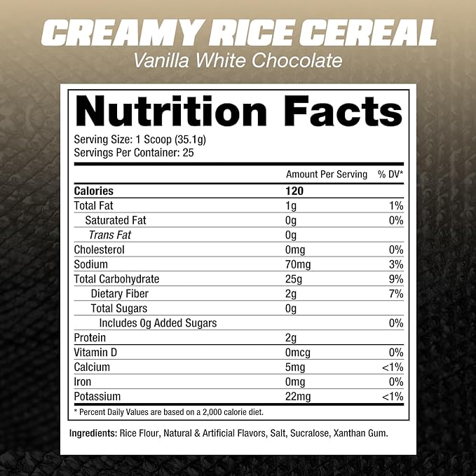 Dragon Pharma Creamy Rice Cereal, Gourmet Taste, Delicious Hot Cereal, Ready in Seconds, 25g Carbs (25 Servings, Vanilla White Chocolate)