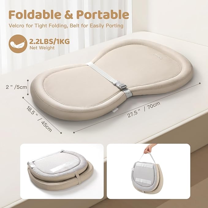Orzbow Baby Changing Pad, Foldable Diaper Changing Pad for Dresser and Table, Wipeable Changing Pad Easy to Clean, Waterproof PU & Soft Foam Inner, Non-Slip, with Safety Belt, 28" × 19", Beige
