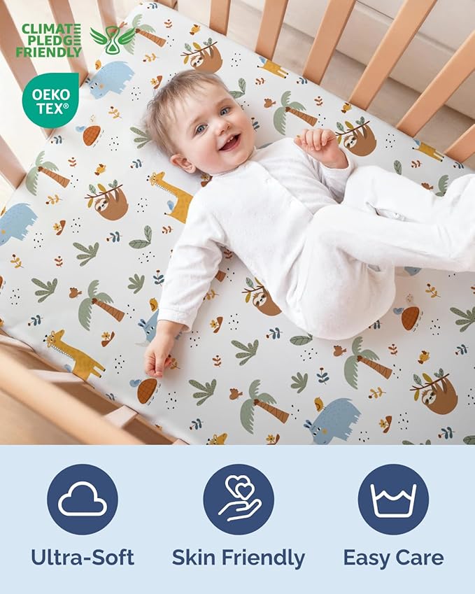 Baby Crib Sheets for Boys & Girls - Pack of 2 Fitted Microfiber Crib Sheets for Standard Crib & Toddler Mattress - Soft, Breathable and Wrinkle Free - Machine Washable - Oeko Tex - 52x28x8in - Safari
