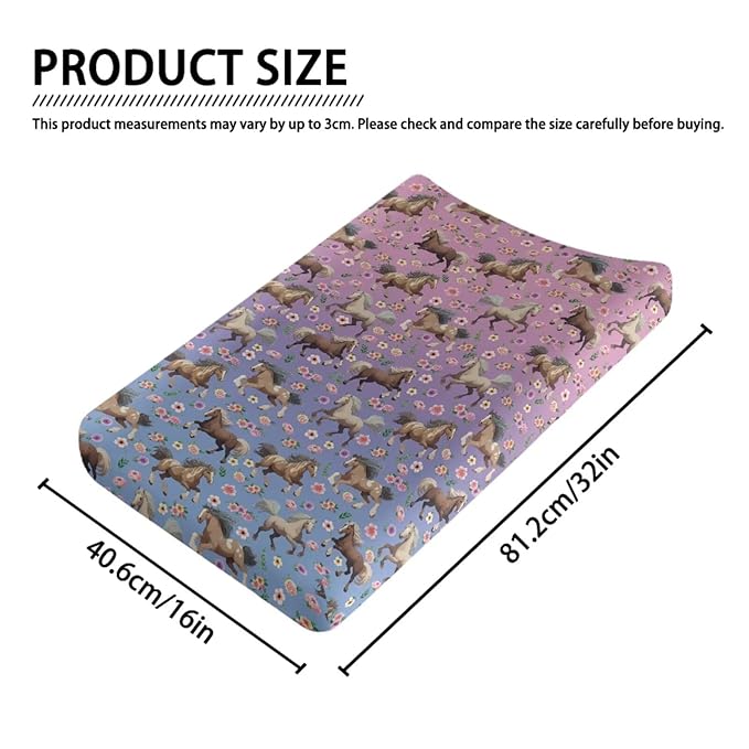 Stretchy Diaper Changing Table Cover, Snug and Soft Change Table Pad Covers Fit 16 * 32 Inches, Running Horse Floral