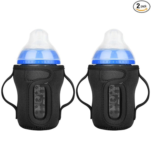 Beautyflier Glass Baby Bottle Sleeve Covers for 9oz Nature Baby Bottles with Dual Handle, 3.8mm Thicken Heat and Cold Retention Baby Bottle Sleeve (2 Black)