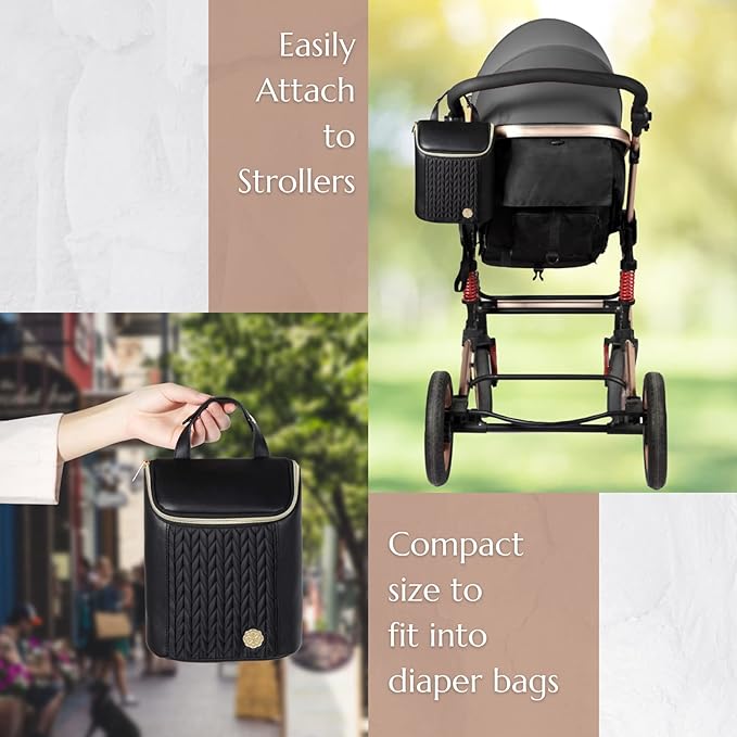 Baby Bottle Cooler Bag with Adjustable Straps to Fits Stroller or Diaper Bag,Insulated Baby Bottle Bag for Nursing Moms Daycare or Travel (Black)