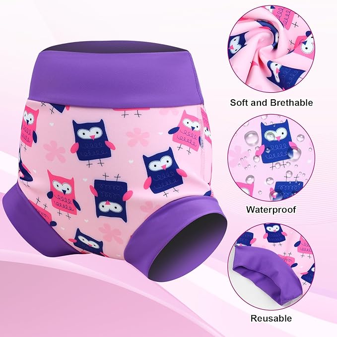 MooMoo Baby Swim Diapers 3 Pcs Waterproof Reusable Swimming Diapers for Baby Swim Lesson 2T-5T, Blue