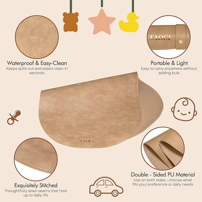 Changing Pad Portable, Diaper Changing Pad, Baby Changing Mat, Waterproof & Wipeable Vegan Leather Change Pad for Home & Travel, Brown