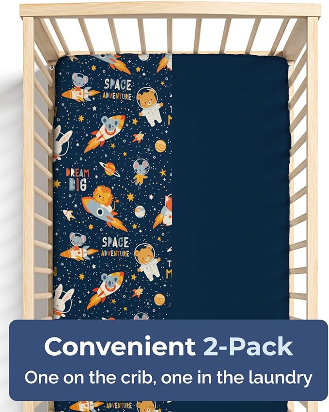 Baby Crib Sheets for Boys & Girls - Pack of 2 Fitted Microfiber Crib Sheets for Standard Crib & Toddler Mattress - Soft, Breathable and Wrinkle Free - Machine Washable - Oeko Tex - 52x28x8in - Cosmo