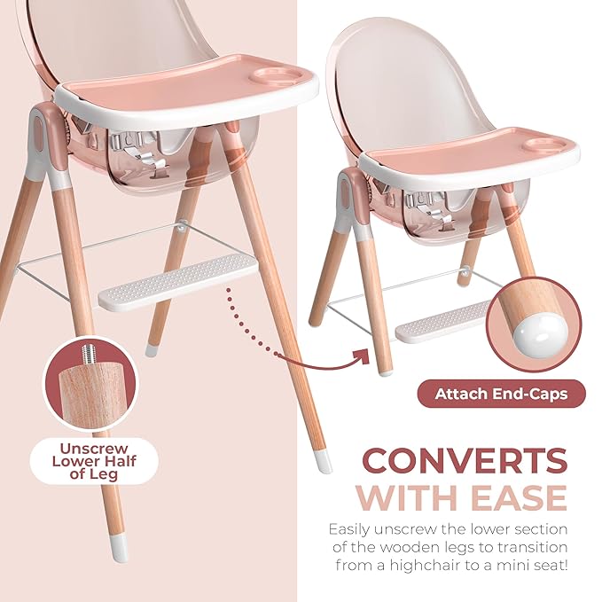 Classic Non-Reclinable 6 in 1 Baby High Chair for Babies and Toddlers, Modern Safe & Compact wooden Highchair, Easy to Clean, Removable Tray, Easy to Assemble