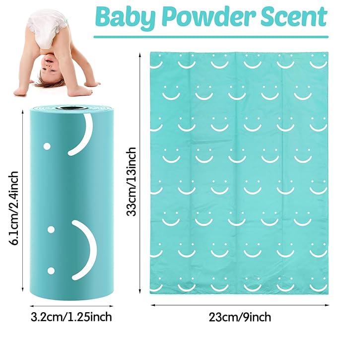 1500 Count Diaper Disposable Bags for Baby Diaper Sacks Baby Powder Scent Disposal or Pet Waste Bags, 100 Rolls(Aquamarine)