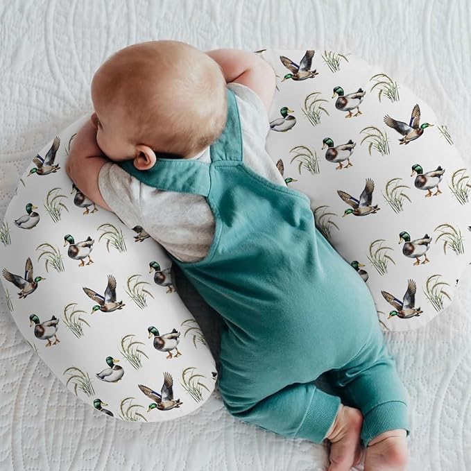 Vintage Mallard Duck Baby Nursing Pillow Covers for Boy Girl Green Ducks Lake Nursery Slipcovers for Breastfeeding Pillows Hunting Ducks Soft Stretchy Removable Cover for Newborn Infant