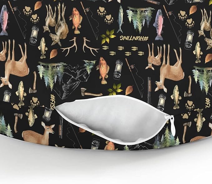 Fishing Hunting Life Baby Nursing Pillow Covers for Boy Deer Bass Fish Animal Nursing Slipcovers for Breastfeeding Pillows Nature Lover Gift Soft Stretchy Removable Cover for Newborn Infant