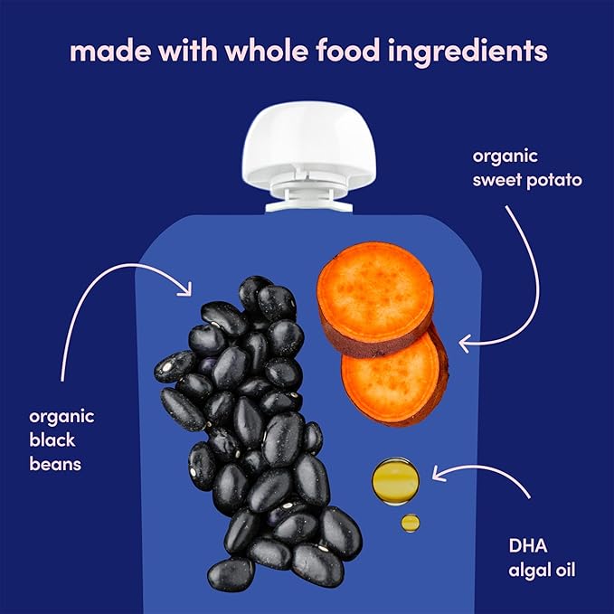 Cerebelly Organic Baby Food Pouches, Black Bean Sweet Potato Purees, 16 Nutrients, No Added Sugar & Non-GMO Toddler Snacks, 4 oz, 12 Pack