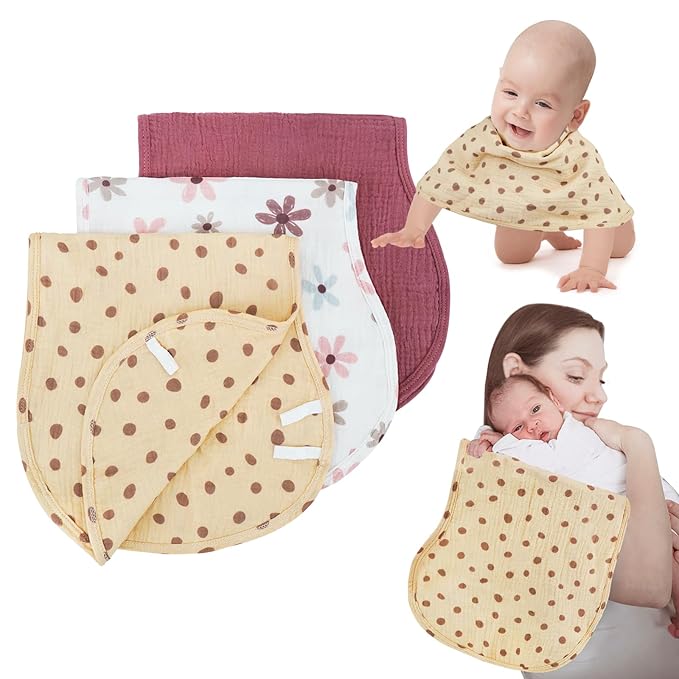 Muslin Burp Cloths with Snaps,Multi-Use Burpy Bib 100% Cotton for Spit Up & Drool,Large 22"X11" Extra Absorbent Burping Cloth for Newborn Boys Girls Essentials,Red