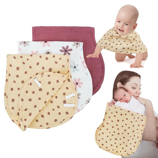 Muslin Burp Cloths with Snaps,Multi-Use Burpy Bib 100% Cotton for Spit Up & Drool,Large 22"X11" Extra Absorbent Burping Cloth for Newborn Boys Girls Essentials,Red