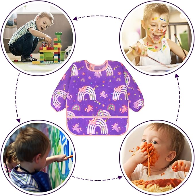 Accmor 3 Pack Long Sleeve Bibs, Baby Smock Waterproof Sleeved Bib Smock for Baby Toddler 6-36 Months