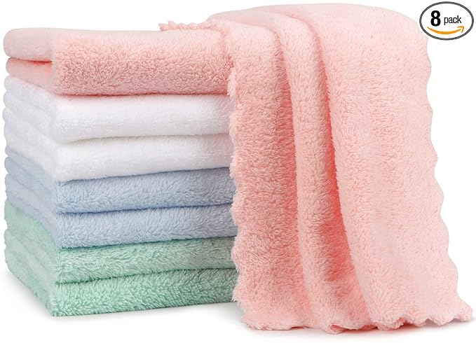 Orighty Burp Cloths, Super Soft & Highly Absorbent Coral Fleece, 20 x 10 Inch Gentle & Large Burp Rugs for Baby Sensitive Skin - Burping Cloths for Newborn Essential, 8 Pack