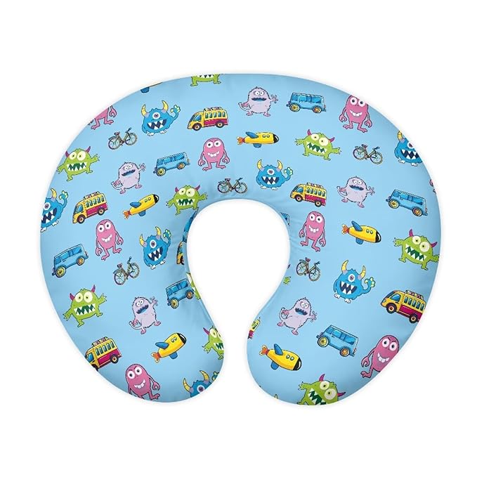 Baby Nursing Pillow Cover Monster Cartoon Car Breastfeeding Pillow Cover Boys Girls Nursing Pillow Case for Newborn, Soft Fabric Fits Snug On Infant Washable