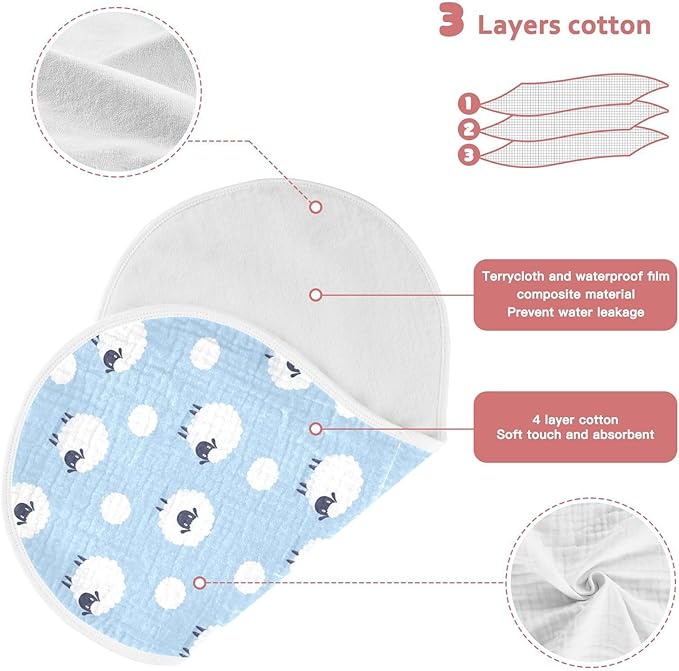Muslin Burp Cloths for Baby Boys and Girls - 1-Pack Ultra Absorbent Sheep Muslin Washcloths, Newborn Towel, Milk Spit Up Rags, Burp Cloth Bib for Unisex, 22 x 11 Inch