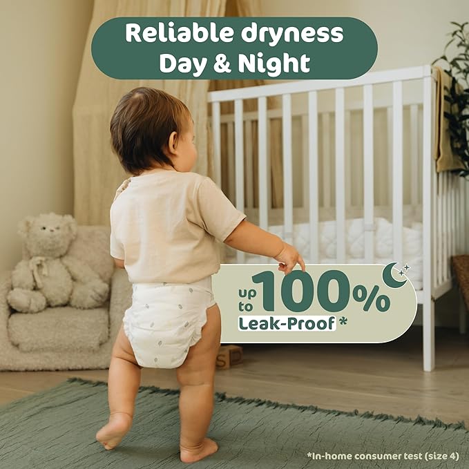 Naty BioEmbrace Baby Diapers | Sensitive Skin Safe Certified | Leak Protection up to 100% | Plant-Based Softness, Premium Comfort | Chlorine-Free | Size 4 (15–40 lbs), 88 Count