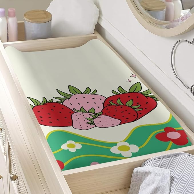 Changing Pad Cover - Strawberry Floral Changing Table Mattress Pad, Baby Changing Pad Cover Set for Baby Boys or Girls