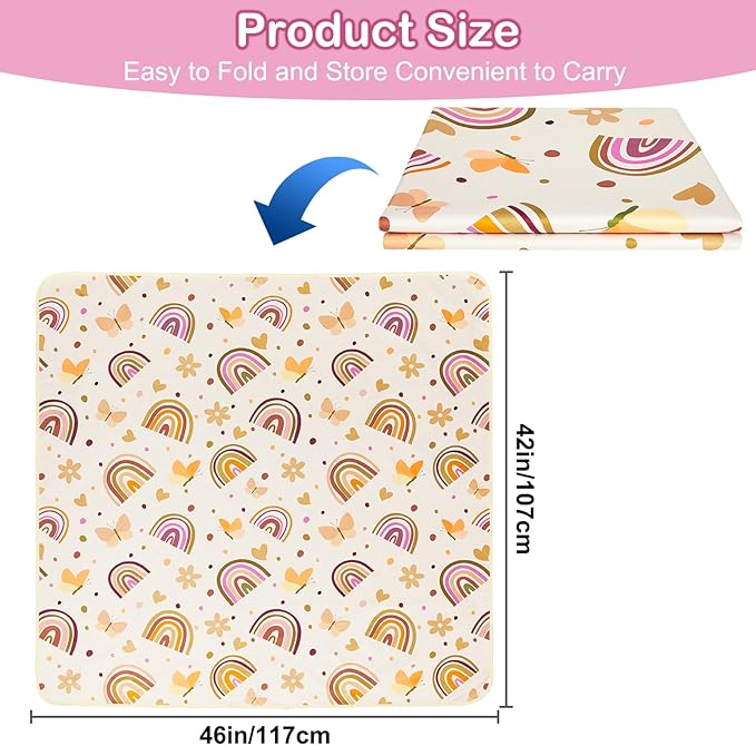 Basumee Splat Mat High Chair Mat Waterproof Baby Play Splat Mat for Under High Chair Food Catcher Highchair Mat for Floor Non Slip Bottom, Brown Rainbow, 46x42 Inches