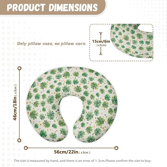 Saint Patrick’s Day Nursing Pillow Cover,Breathable Breastfeeding Pillow Slipcover for Baby Boys Girls,Clover Nursing Pillow Case for Newborn，Soft Fabric Fits Snug On Infant