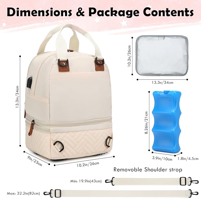 Breast Pump Bag for Spectra S1/S2 - Spectra Pump Bag with Ice Pack & Waterproof Mat, Portable Breast Milk Cooler Case for Work, Travel and Family Use, Beige