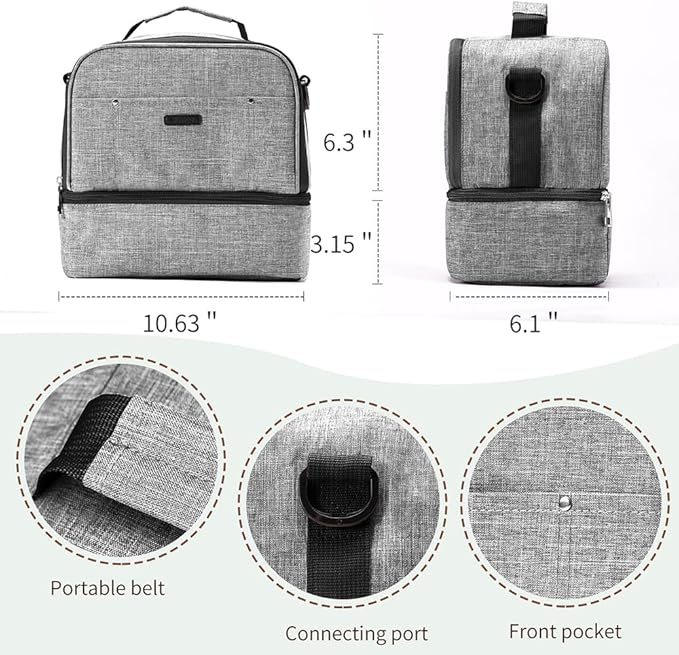 Breast Pump Bag Cooler Compartment for Breast Pump - Cooler and Moistureproof Bag Double Layer for Mother Breast Milk Pump Lunch Bag Outdoor Working (Dark Grey)