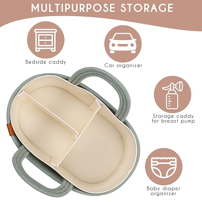 PeraBella Baby Diaper Caddy Organizer for Changing Table, Baby Storage Basket for Diapers and Baby Wipes, Gift for Baby Shower, Car Caddy Organizer, Nursery Diaper Organizer, Portable Diaper Storage