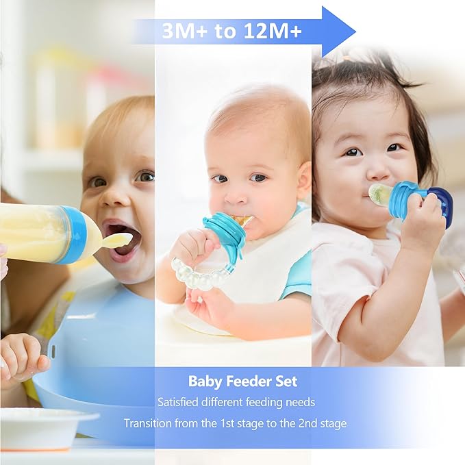Baby Fruit Feeder Pacifier - 12 Pack | 2 Infant Food Feeder Pacifier & 1 Babies Food Dispensing Spoon | Fruit Teethers for Babies | Silicone Teether Feeder Baby,Infant Teething Feeders (Blue)