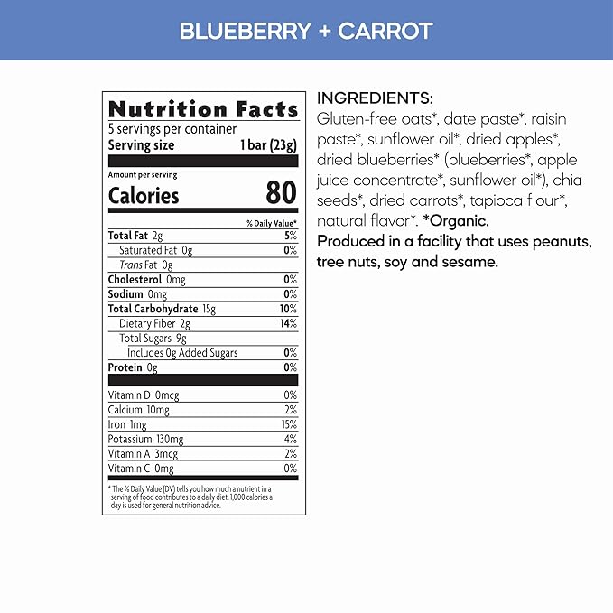 Love Child Organics Oaty Chomps Blueberry + Carrot Snack Bars, 4 oz (Pack of 8), Gluten Free, Non-GMO, by Nature's Path
