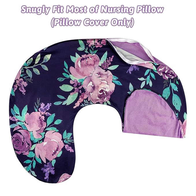 TANOFAR Nursing Pillow Cover 1 Pack, Stretchy Removable Nursing Cover for Breastfeeding Pillows, Ultra Soft Snug Fits On Newborn Feeding Pillow Case for Baby Girls/Boys, Purple Flower