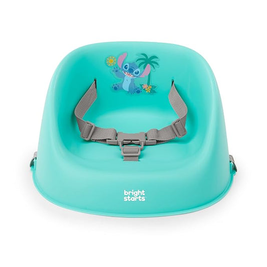 Bright Starts Disney Stitch My Spot Easy-Clean Baby Booster Feeding Chair, 3-Point Harness, Washable Removable Straps, Blue