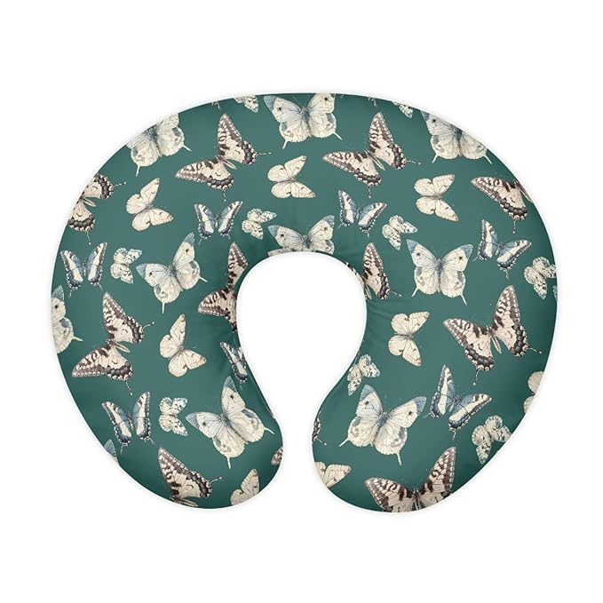 Vintage Butterfly Nursing Pillow Case for Newborn Baby Boy Girl, Retro Butterflies Washable & Breathable Nursing Pillow Cover, Turquoise Feeding Pillow Slipcover