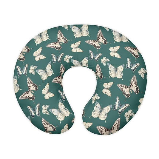 Vintage Butterfly Nursing Pillow Case for Newborn Baby Boy Girl, Retro Butterflies Washable & Breathable Nursing Pillow Cover, Turquoise Feeding Pillow Slipcover