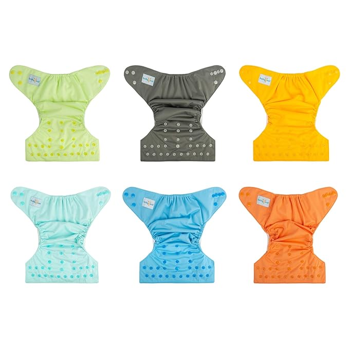 babygoal Cloth Diaper Covers 6 Pack with Wet Bag for Fitted Diapers and Prefolds with Double Gussets, Adjustable and Reusable for Baby Boys and Girls