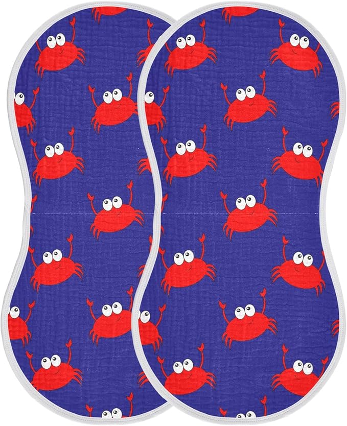 Fun Crab Muslin Burp Cloths for Baby Boys and Girls - 2-Pack Ultra Absorbent Muslin Washcloths, Newborn Towel, Milk Spit Up Rags, Burp Cloth Bibs for Unisex, 22 x 11 Inch