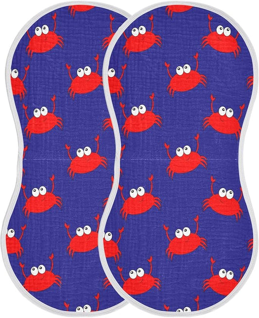 Fun Crab Muslin Burp Cloths for Baby Boys and Girls - 2-Pack Ultra Absorbent Muslin Washcloths, Newborn Towel, Milk Spit Up Rags, Burp Cloth Bibs for Unisex, 22 x 11 Inch
