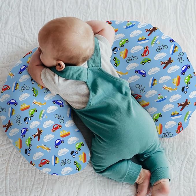 Planes Automobiles Transport Baby Nursing Pillow Covers for Boy Girl Airplanes Boats Bike Car Clouds Blue Nursing Slipcovers for Breastfeeding Pillows Travel Soft Stretchy Cover for Newborn Infant