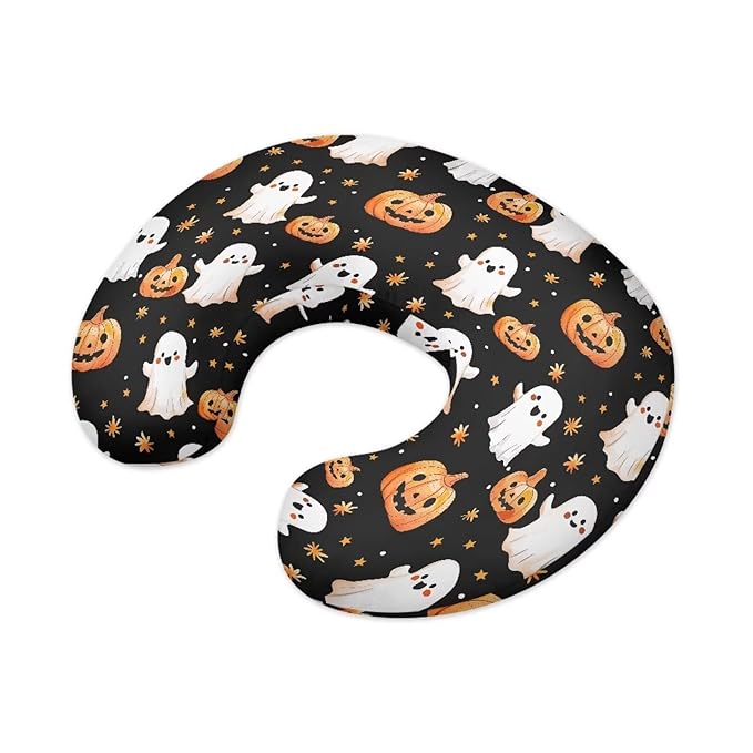 Halloween Cartoon Pumpkin and Ghost Nursing Pillow Cover Slipcover for Breastfeeding Pillows, Soft Breastfeeding Pillow Cover Stretchy Replaceable Pillow Cover Slipcover Halloween Decor