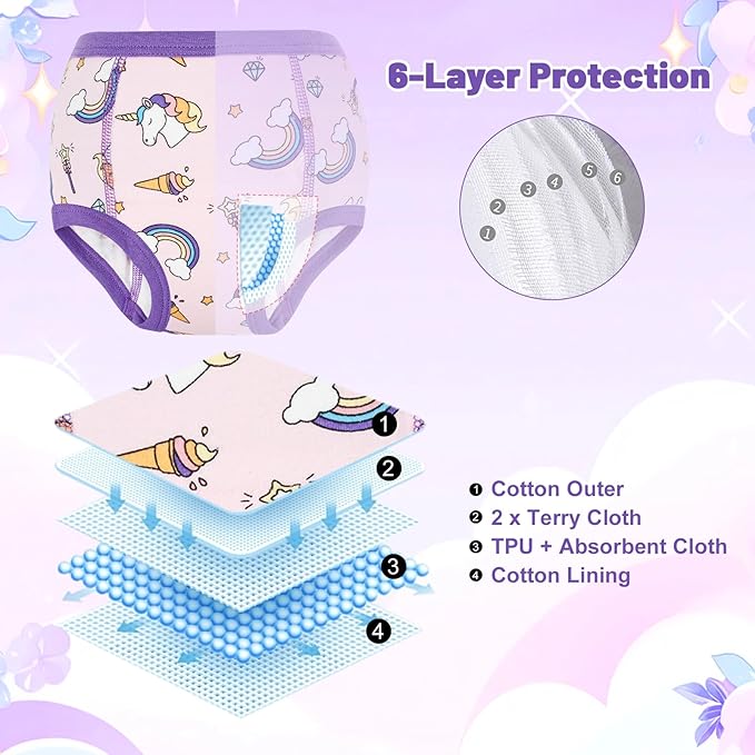 MooMoo Baby Cotton Potty Training Underwear 4 Packs Absorbent Training Pants for Girls 9T