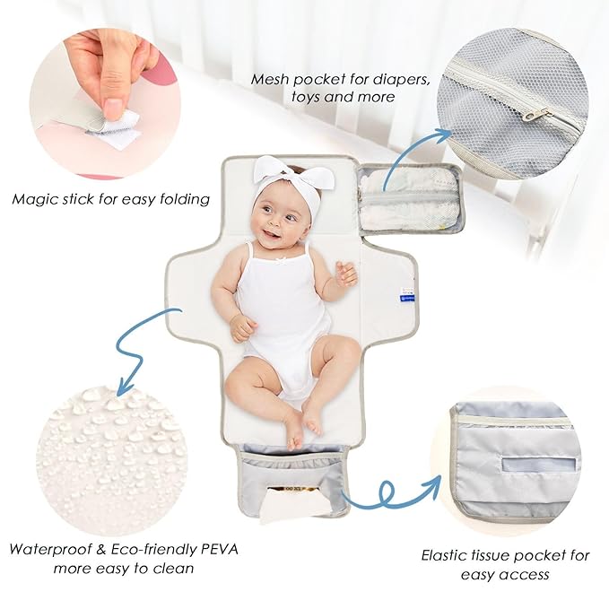Portable Diaper Changing Pad Travel Baby Changing Mat Waterproof Diaper Changing Mat Foldable Lightweight Baby Changer with Built-in Pillow Cow Print Pink