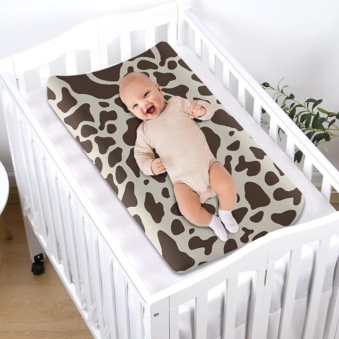 Brown Cow Print Baby Changing Pad Cover Set of 1 Changing Table Cover for Girls, Changing Pad Covers 32"x16" Snug Fitted Diaper Table Sheet