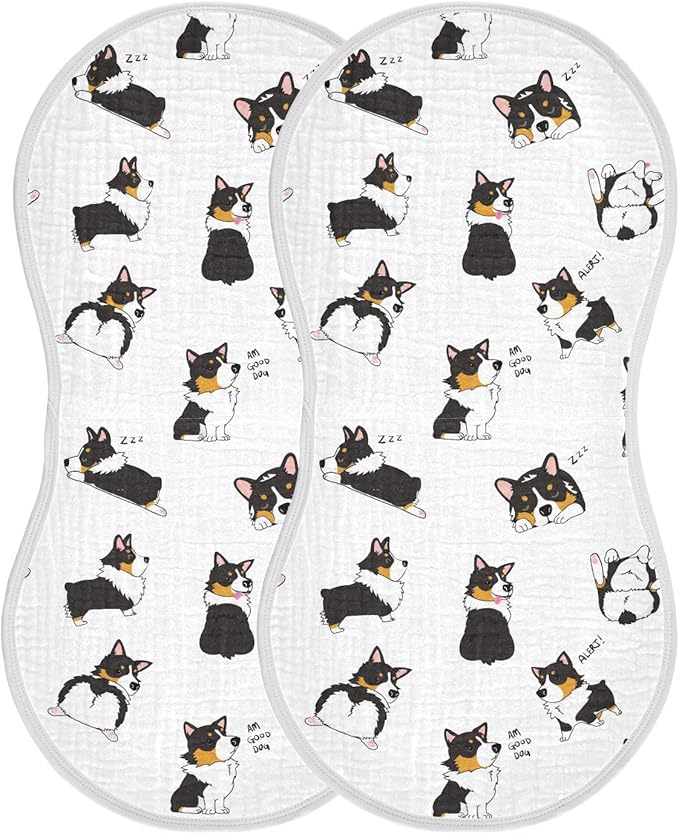 vvfelixl Burp Cloths Pembroke Welsh Corgi Tricolor Dog Seamless Pattern for Baby Boy Girls Baby Washcloths Burp Rags 1 Pack
