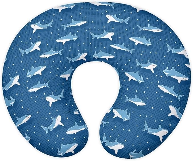 Blue Shark Nursing Pillow Covers for U-Shaped Breastfeeding Pillow Cozy Nursing Slipcover Hidden Zipper Design Soft and Skin-Friendly