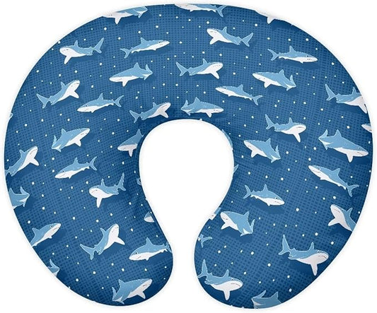 Blue Shark Nursing Pillow Covers for U-Shaped Breastfeeding Pillow Cozy Nursing Slipcover Hidden Zipper Design Soft and Skin-Friendly