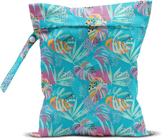 Wet Dry Bag, Wet Bag for Swimsuit, Travel, Beach, Pool, Diapers, Dirty Gym Clothes, Makeup Bag, Camping Accessories, Waterproof Reusable Jungle Tropical Leaves Cheetah Print