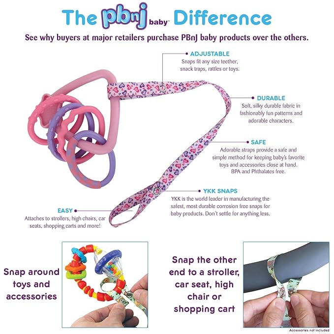 PBnJ baby Toy Saver Strap Holder Leash Secure Accessories Pink/Lavender - 4pc