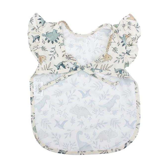 BapronBaby Flutter Foliage Dinos Bapron - No Neck Tie Safer Bib for Baby & Toddler - Soft Waterproof Stain Resistant - Machine Washable - Sz Baby/Toddler 6m-3T